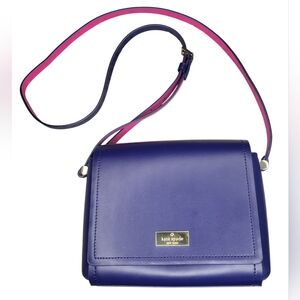 Kate Spade Deep Blue Crossbody Bag With Hot Pink Strap